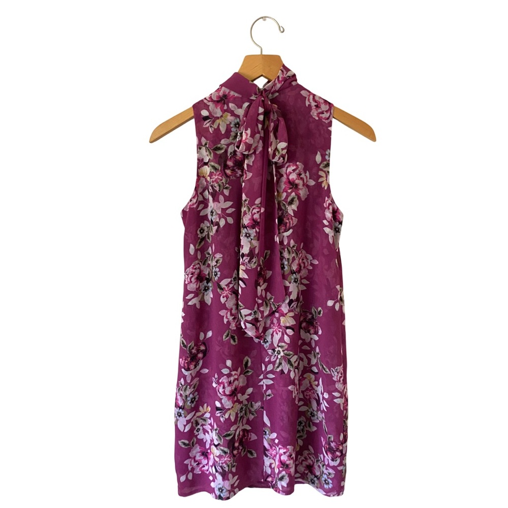 WHBM Purple Floral Choker Neck Bow Chiffon Shift Dress Sz 6 Whimsygoth Coquette - Picture 8 of 14